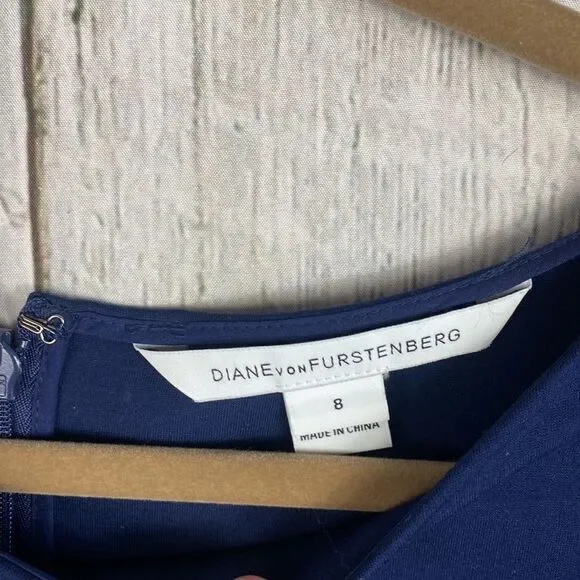 Diane Von Furstenberg DVF Serafina Ruffle Hem Navy Blue Dress Size 8 - Picture 5 of 11